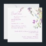 Wildflowers Square Lavender Bridal Shower Kaart<br><div class="desc">Wildflower Floral Bridal Shower Invitation.      Elegant.  Lavender.   Bridesmaid Botanical.  Square.  White and lavender background.</div>