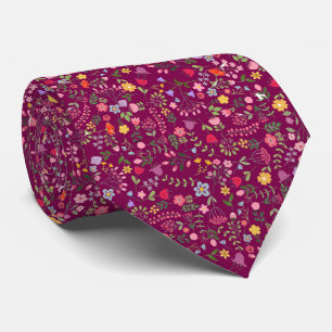 Wildflowers Stijlvol Floral Design op Plum Stropdas
