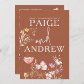 Wildflowers Teracotta Boerderij Huwelijksuitnodigi Kaart (Voorkant / Achterkant)