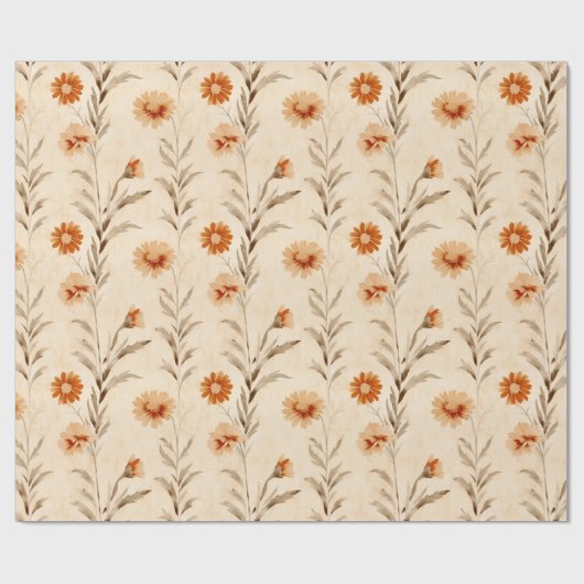 Wildflowers Terracotta Botanische Patroon Cadeaupapier (Vlak)