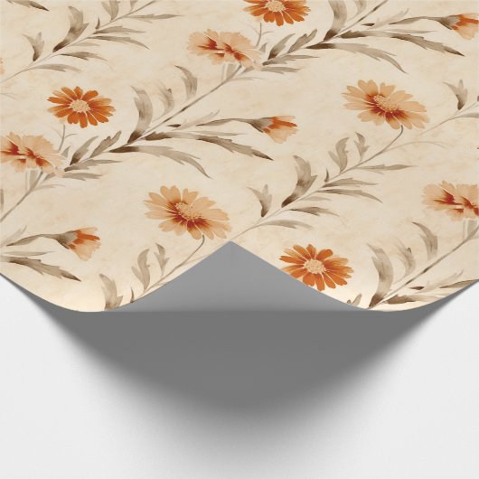 Wildflowers Terracotta Botanische Patroon Cadeaupapier (Hoek)