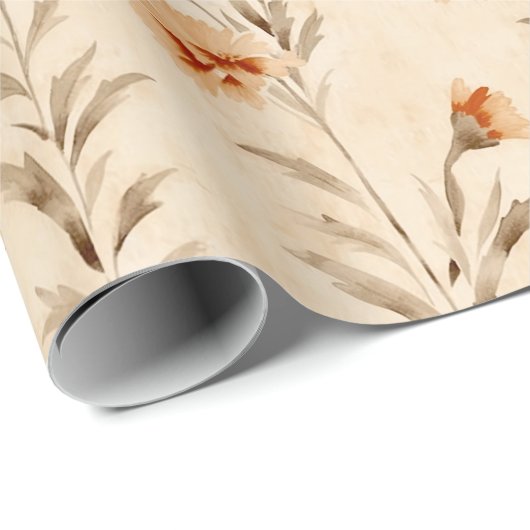 Wildflowers Terracotta Botanische Patroon Cadeaupapier (Rol Hoek)