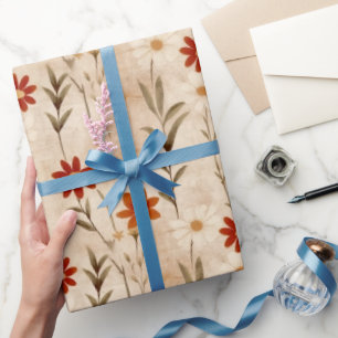 Wildflowers Terracotta Botanische Patroon Cadeaupapier