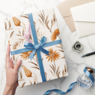 Wildflowers Terracotta Botanische Patroon Cadeaupapier