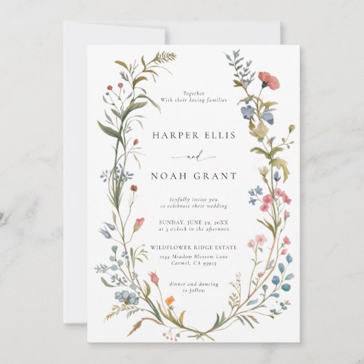 Wildflowers Thema grillige pastels Moderne bruilof Kaart (Voorkant)