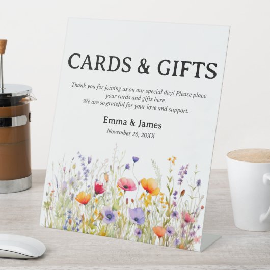 Wildflowers Trouwcadeau en Kaart Tafelteken Reclamebord Met Voetstuk (Insitu)