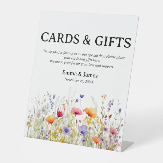 Wildflowers Trouwcadeau en Kaart Tafelteken Reclamebord Met Voetstuk (Voorkant)