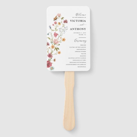 Wildflowers Trouwprogramma Hand Fan Handwaaier (Voorkant)