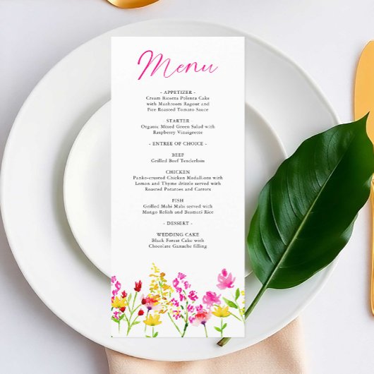 Wildflowers Trouwschrift florale waterverf Menu