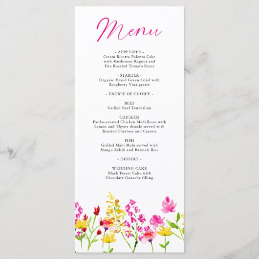 Wildflowers Trouwschrift florale waterverf Menu (Voorkant)