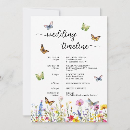 Wildflowers Trouwtas Letter & Tijdlijn Kaart (Achterkant)