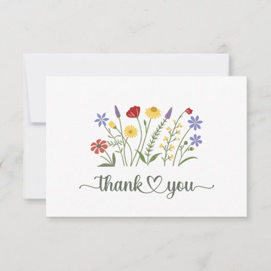 Wildflowers Typografie bruiloft Bedankkaart (Voorkant)