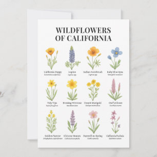 Wildflowers van Californië - Botanische Waterverf  Kaart