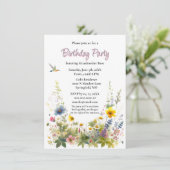 Wildflowers verjaardagsfeestje uitnodiging (Staand voorkant)