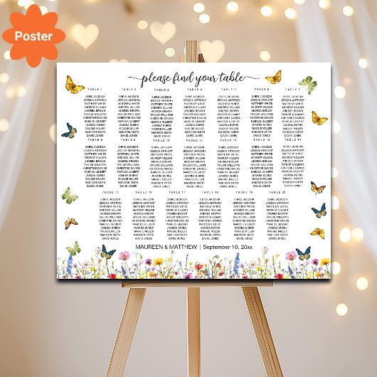 Wildflowers Vlinders 20 Tafels Trouwstoelen Poster