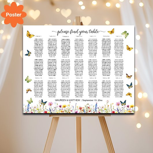 Wildflowers Vlinders 21 Tafels Trouwstoelen Poster