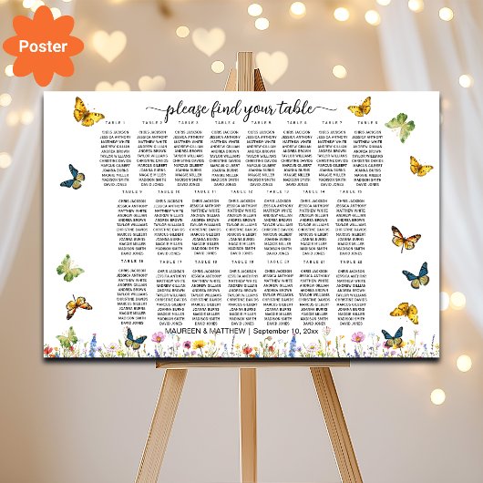 Wildflowers Vlinders 22 Tafels Trouwstoelen Poster