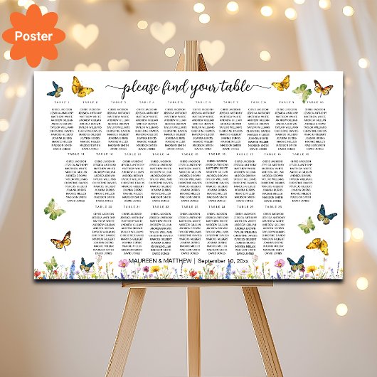 Wildflowers Vlinders 26 Tafels Trouwstoelen Poster