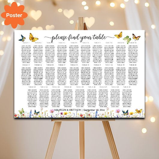 Wildflowers Vlinders 29 Tafels Trouwstoelen Poster