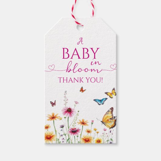 Wildflowers Vlinders Baby in Bloom Baby shower Cadeaulabel (Voorkant)