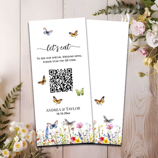 Wildflowers Vlinders Elegante QR Code Wedding Menu
