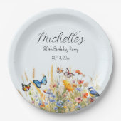 Wildflowers Vlinders Vogels Verrassing 80e Papieren Bordje (Voorkant)
