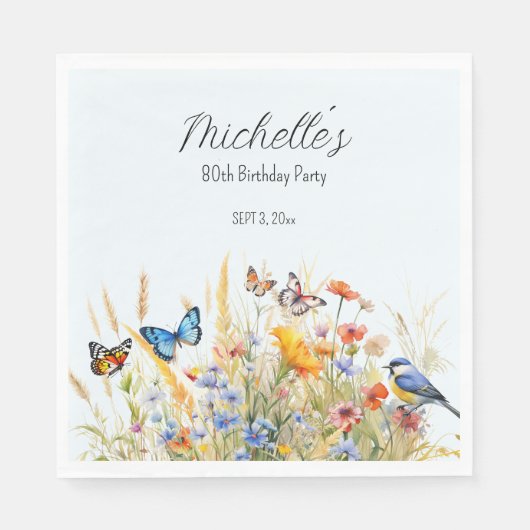 Wildflowers Vlinders Vogels Verrassing 80e Servet (Voorkant)