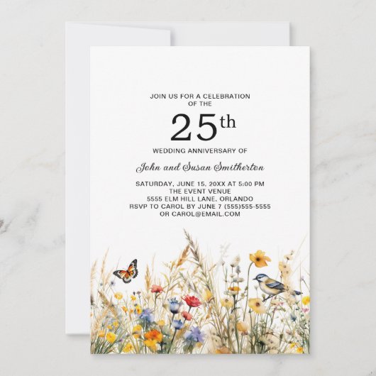 Wildflowers Vogels Vlinders 25e Jubileum Kaart (Voorkant)