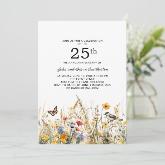 Wildflowers Vogels Vlinders 25e Jubileum Kaart (Staand voorkant)