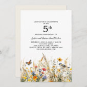 Wildflowers Vogels Vlinders 5e Jubileum Kaart (Voorkant / Achterkant)