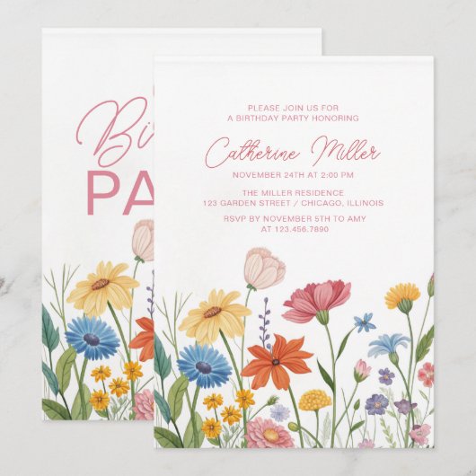 Wildflowers Volwassen 60e verjaardagsfeest Kaart (Voorkant / Achterkant)