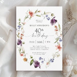 Wildflowers Vrouwelijke Bloemen 40e Verjaardagsfee Kaart<br><div class="desc">Vier een 40e verjaardag in een mooie vrouwelijke stijl met deze moderne bloemen wildflowers verjaardagsfeestje uitnodiging. Een prachtige waterverf geschilderde krans van gemengde wilde bloemen in tinten van roze, paarse, perzik, blauw en wit met verspreid groen maken deze uitnodigende pop met stijl. Personaliseer de tekst sjabloon met uw partij info....</div>