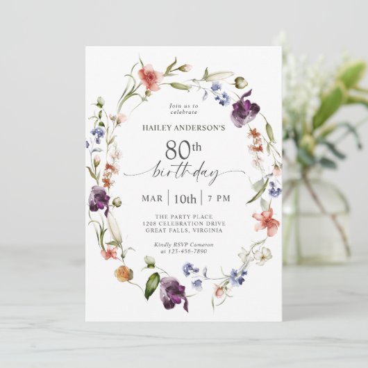 Wildflowers Vrouwelijke Bloemen 80ste Verjaardagsf Kaart (Staand voorkant)