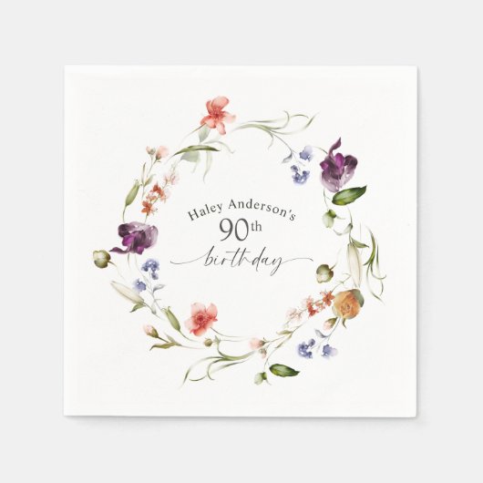 Wildflowers Vrouwelijke Bloemen 90ste Verjaardagsf Servet (Voorkant)