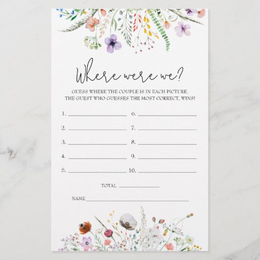 Wildflowers Waar waren we Vrijgezellenfeest spel (Voorkant)