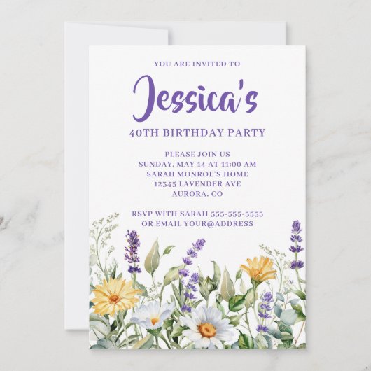 Wildflowers Waterverf Border 40e verjaardag Kaart (Voorkant)