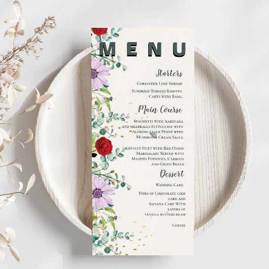  Wildflowers Waterverf Floral Wedding Party Menu