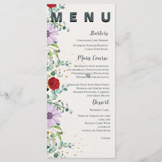  Wildflowers Waterverf Floral Wedding Party Menu (Voorkant)