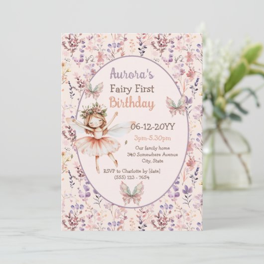 Wildflowers waterverf Forest Fairy Eerste verjaard Kaart (Staand voorkant)