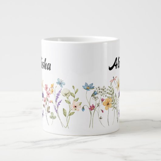 Wildflowers Waterverf gepersonaliseerde koffie Mok (Voorkant)
