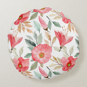 Wildflowers Waterverf Pattern – kleurrijke bloemen Rond Kussen