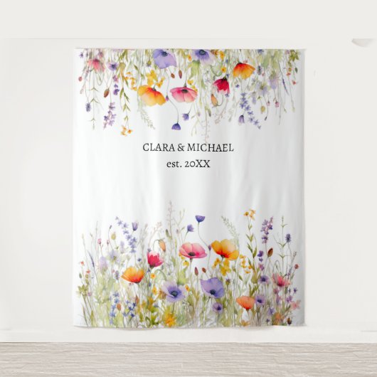 Wildflowers Wedding Achtergrond Banner Wandkleed (Voorkant)
