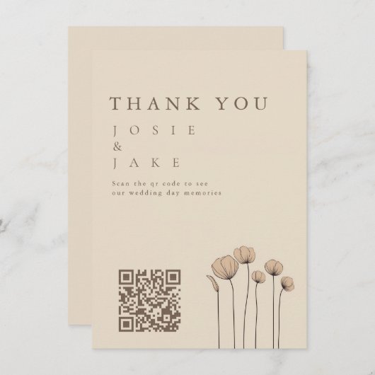 Wildflowers Wedding Dank u kaart met QR-code (Voorkant / Achterkant)