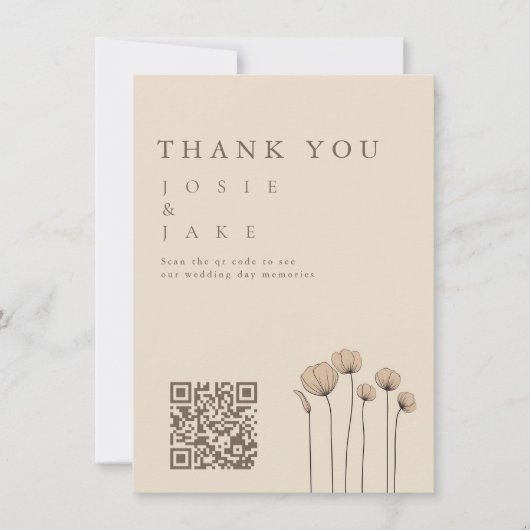Wildflowers Wedding Dank u kaart met QR-code (Voorkant)