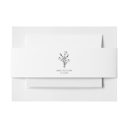 Wildflowers Wedding Monogram in Black Uitnodigingen Wikkel (Voorkant Voorbeeld)