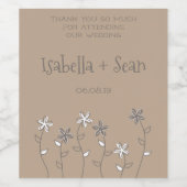 Wildflowers Wedding Monogram in Brown Wijn Etiket (Enkel label)