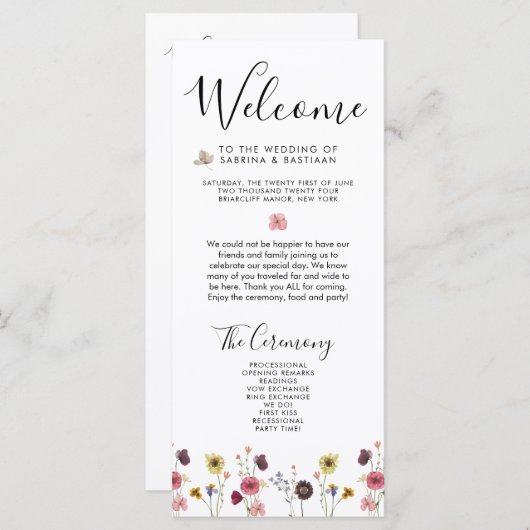 🌸 💍 Wildflowers Wedding Welkomstprogramma (Voorkant / Achterkant)