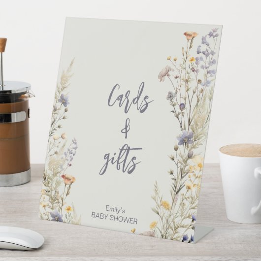 Wildflowers weide elegante boho baby shower reclamebord met voetstuk (Insitu)