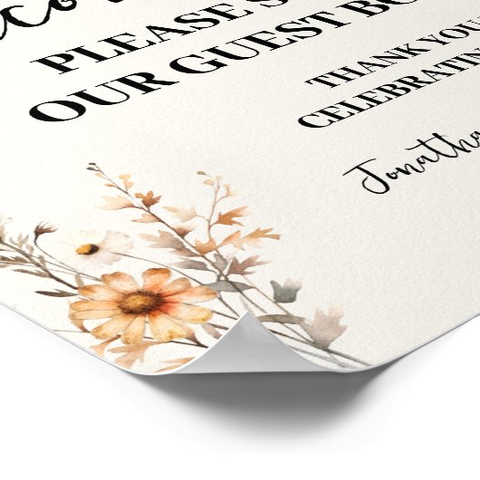 Wildflowers Welkom teken onze bruiloft gastenboek Poster (Hoek)