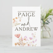 Wildflowers White Chic Wedding Invitation #3 nieuw Kaart (Staand voorkant)